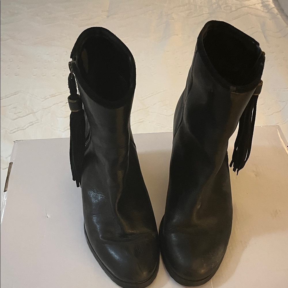 Black Ankle Boots with Tassel Detail
